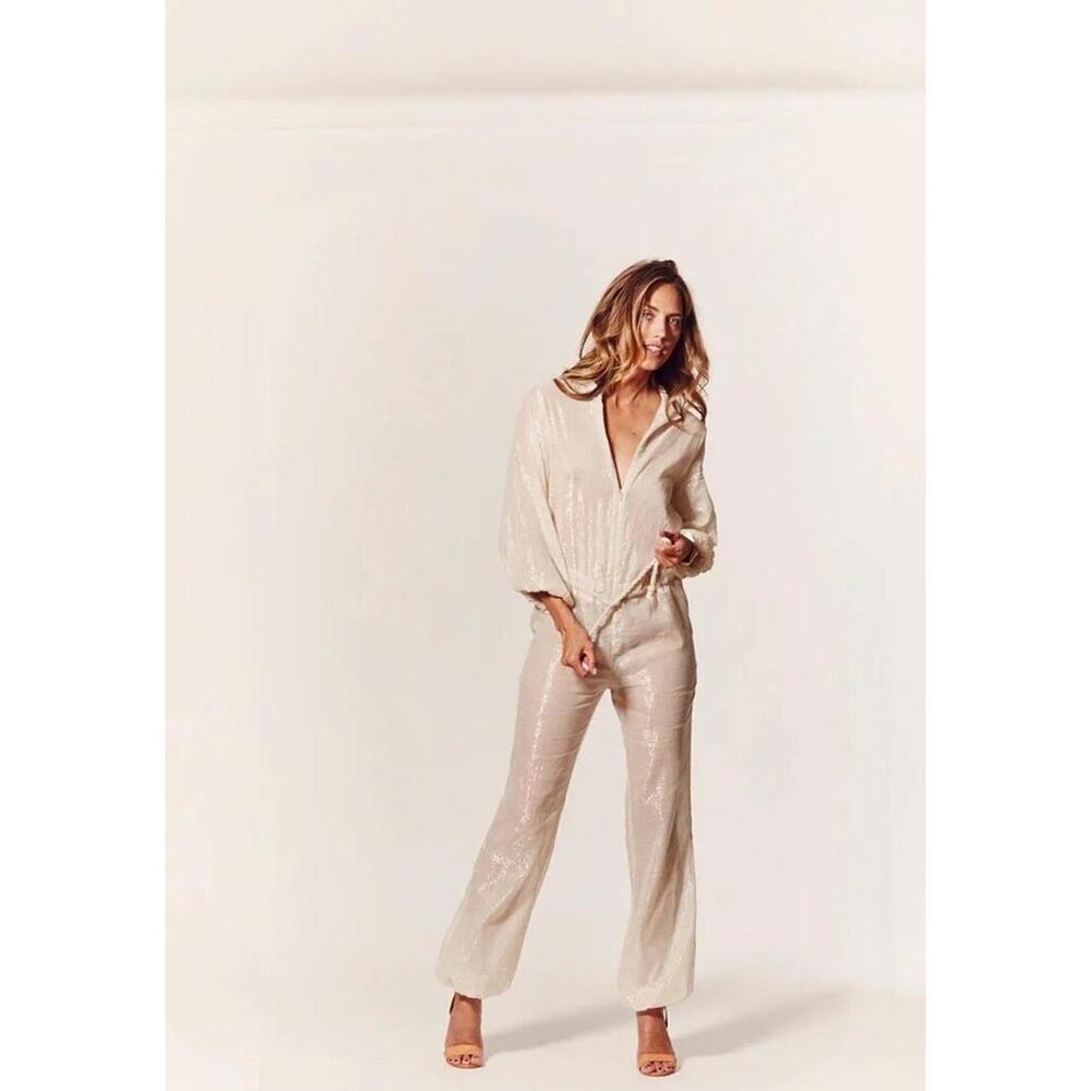 Gypset Women’s Metallic 100% India Cotton Sexy Relaxed Metallic Jumpsuit‎ Size M